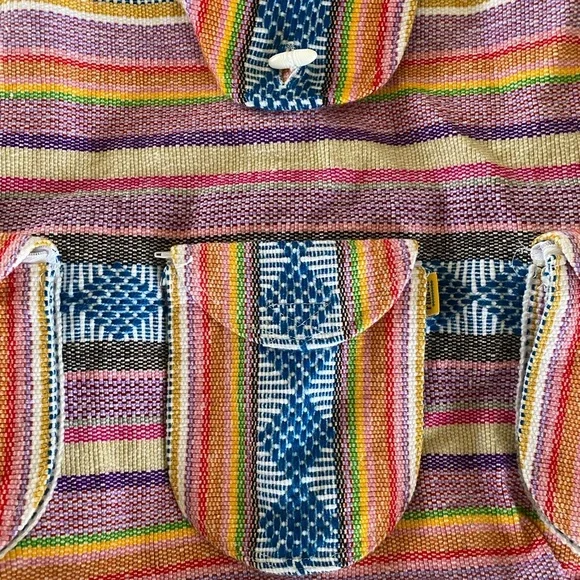 Multicolor Woven Baja-Style Backpack with Drawstring, Shell Accent & Pockets - Picture 2 of 8